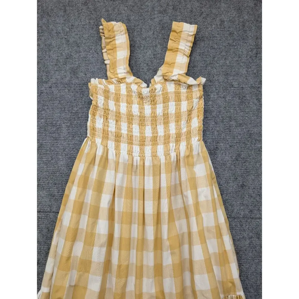 Abercrombie & Fitch Smocked Maxi Dress Women XS Petite Gingham Tiered Minimalist